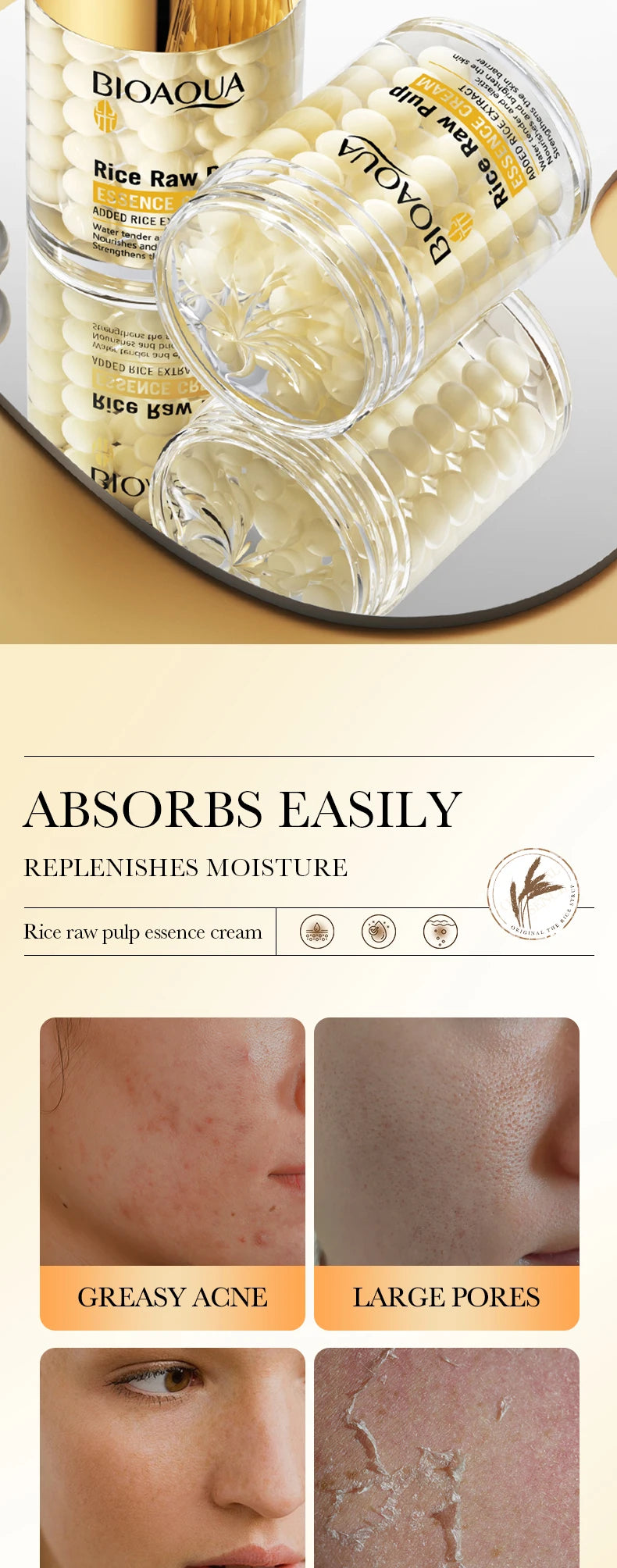 BIOAOUA Rice deep Moisturizing Essence Cream brightning hydrating face cream firming Rejuvenating Cream skin care for women