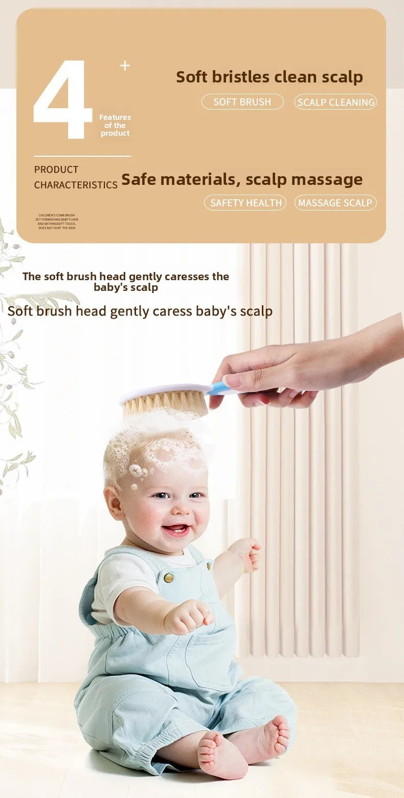 Baby Hair & Body Wash Brush Set-Soft Bristle Bath Scrubber,Gentle Hair Comb & Woolen Care Brush for Gentle Cleansing & Grooming