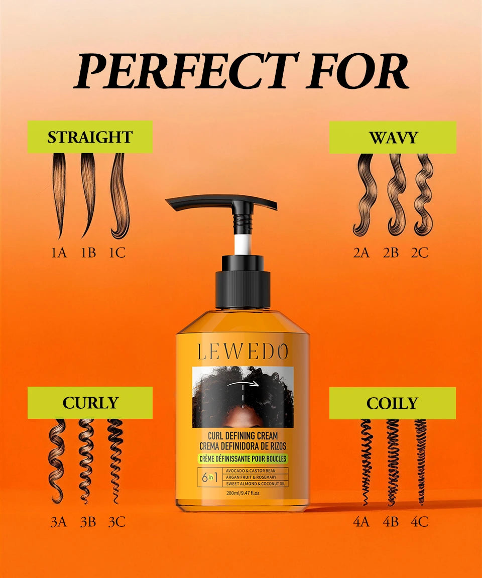 280ml Curly Hair Cream Black Castor Oil Moisturizing Hair Styling Cream Hair Smoothing Anti-Frizz Wavy Hair Defining Cream