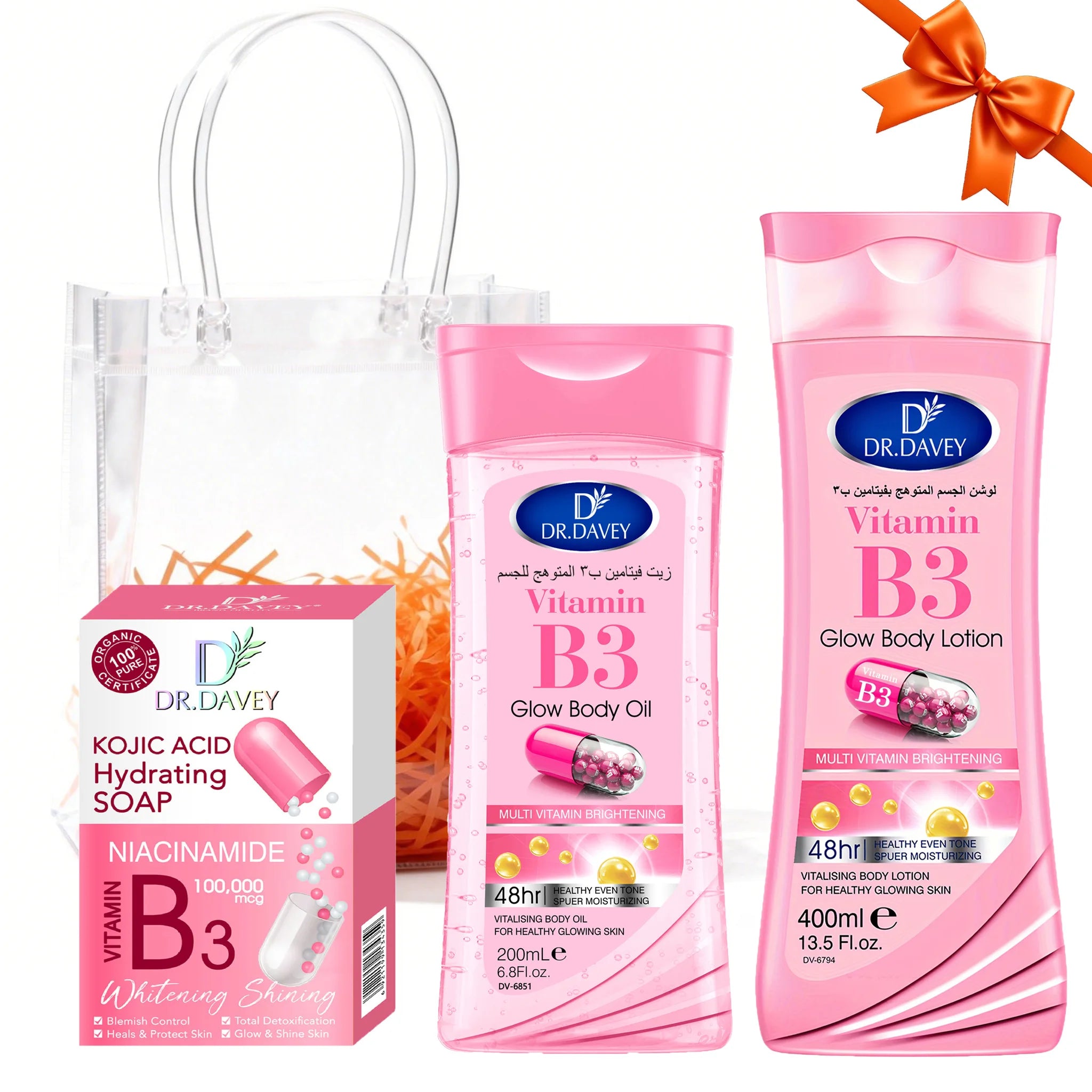 DR.DAVEY Vitamin B3Skin Care3Set Body Lotion+Soap+Body Oil Four Seasons Skin Care Set Gift Cleansing Hydrating and Moisturizing