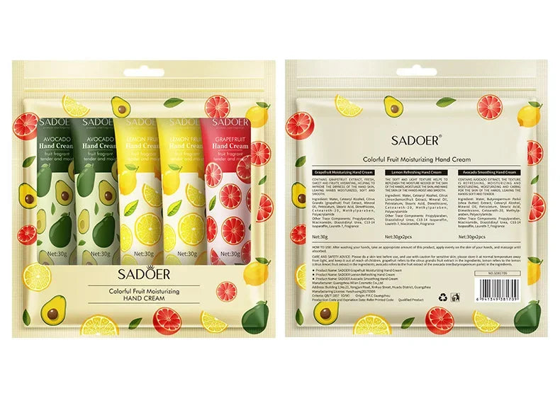 5Pcs/set Fruit Plant Fragrance Hand Cream Sets Moisturizing Repair Anti Dry Hand Lotion Sets Hands Skin Care Products