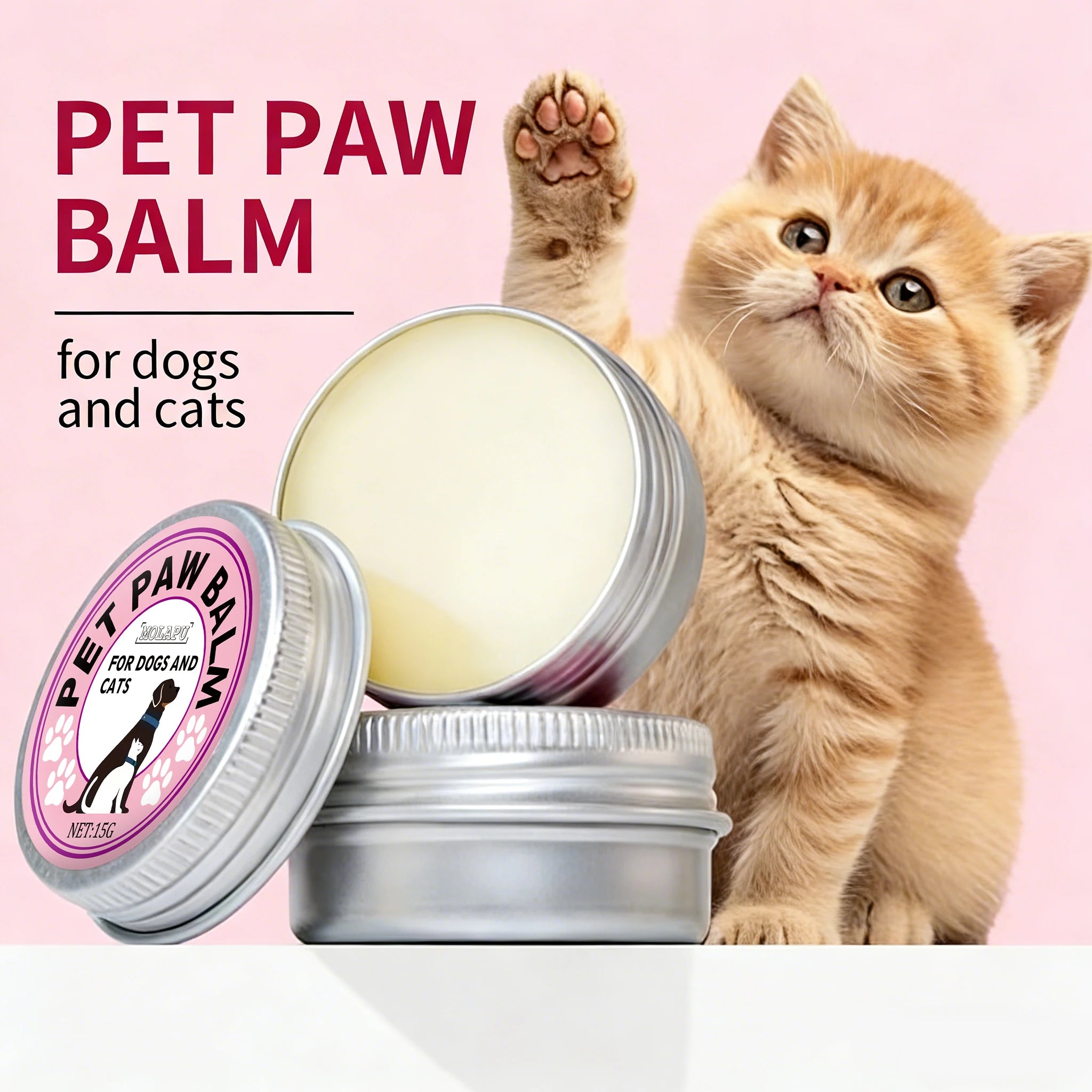 Pet nose, eyes, and paws care cream, containing shea butter, gentle formula, moisturizing and nourishing, suitable for outdoor s