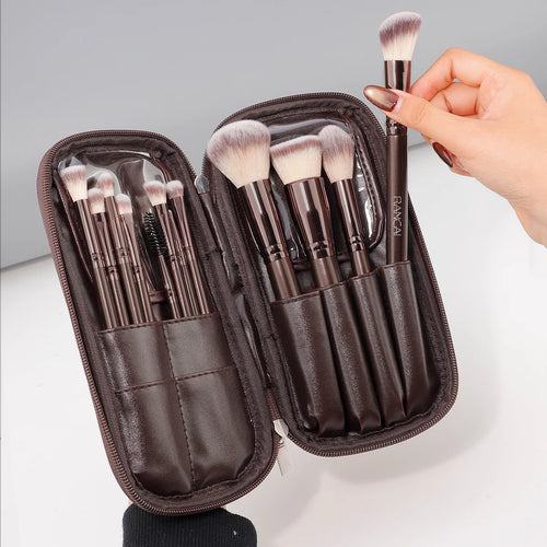 12 brown PU bags, makeup brush sets, soft loose powder, foundation brush,eyeshadow brush, beauty tools. makeup brush set make up
