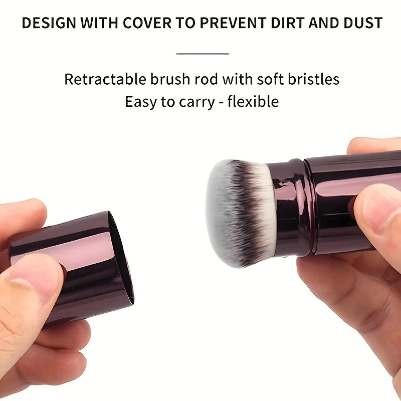 1 Professional Facial Brush with a Round Head and Retractable Handle, Makeup Brush, Blush Brush, Foundation Brush, Loose Powder Brush, Synthetic Bristles, Ultra-Soft Setting Brush for Liquid Cosmetics, Kabuki Foundation Brush