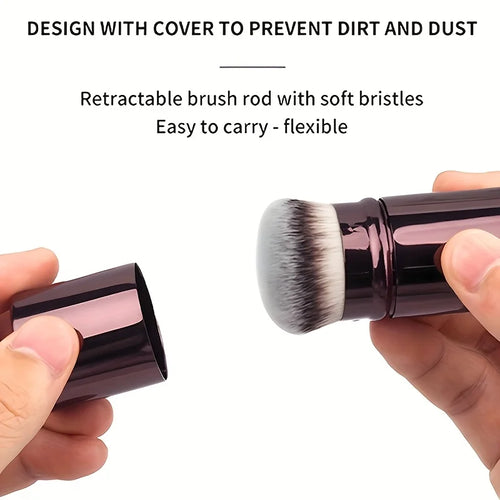 1 Professional Facial Brush with a Round Head and Retractable Handle, Makeup Brush, Blush Brush, Foundation Brush, Loose Powder Brush, Synthetic Bristles, Ultra-Soft Setting Brush for Liquid Cosmetics, Kabuki Foundation Brush