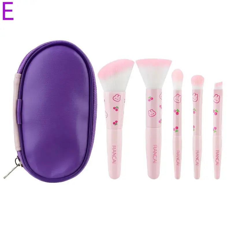 【5Pcs Cute Compact Makeup Brush Set With Case Premium Brush For Flawless Foundation, Blush, Eyeshadow Application Beauty Tools】