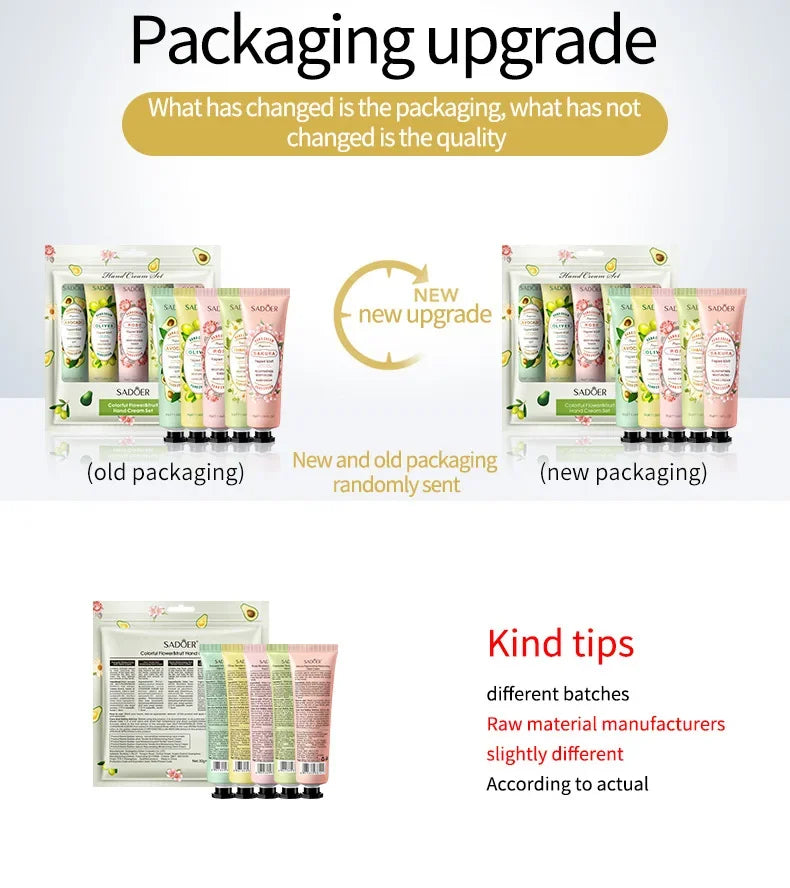 5Pcs/set Fruit Plant Fragrance Hand Cream Sets Moisturizing Repair Anti Dry Hand Lotion Sets Hands Skin Care Products