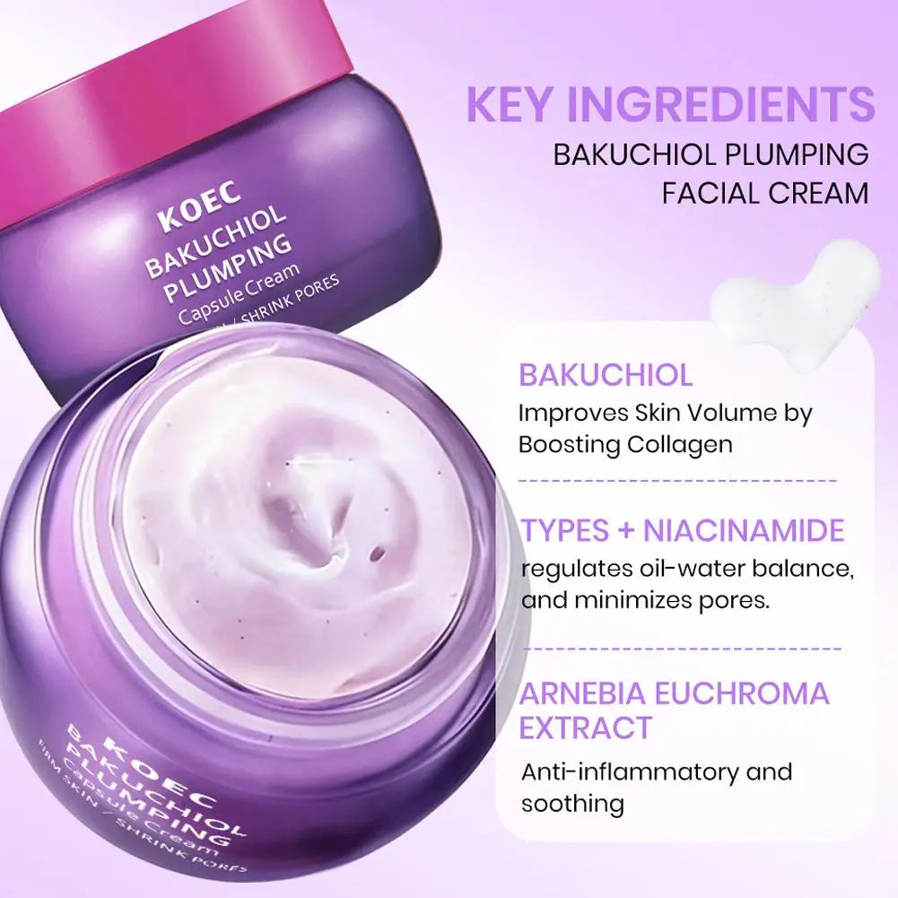 KOEC BAKUCHIOL Plumping Capsule Cream Moisturizing Non Greasy Long-Lasting Hydration Firming Lifting Skin Care