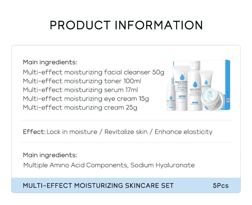 Professional 5 Piece Face Care Collection Intense deep Hydration Set For Dry Skin Daily Beauty Routine