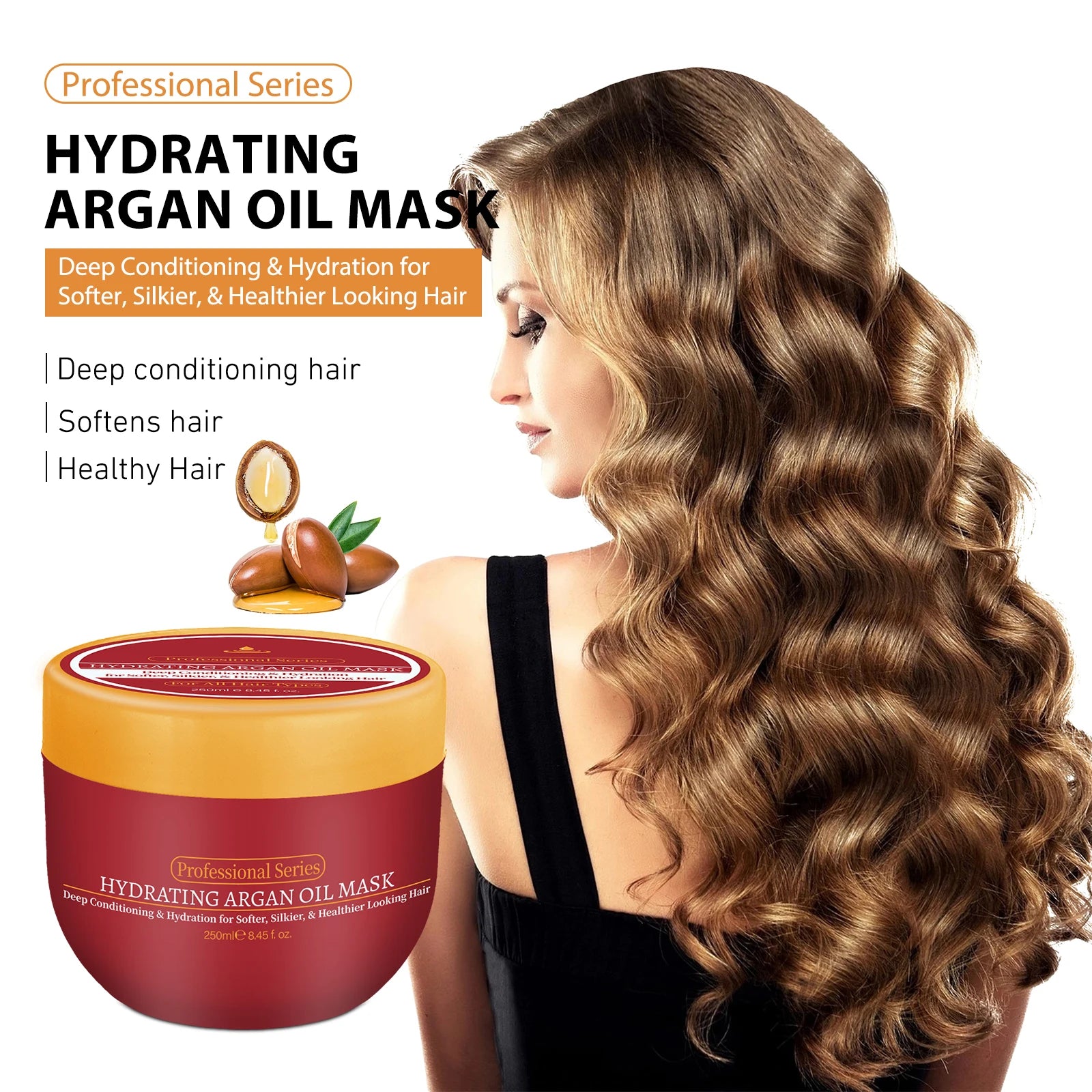 250ml Hydrating Argan Oil Hair Mask Deep Conditioning Care for All Hair Types Softens & Strengthens Dry or Damaged Hair