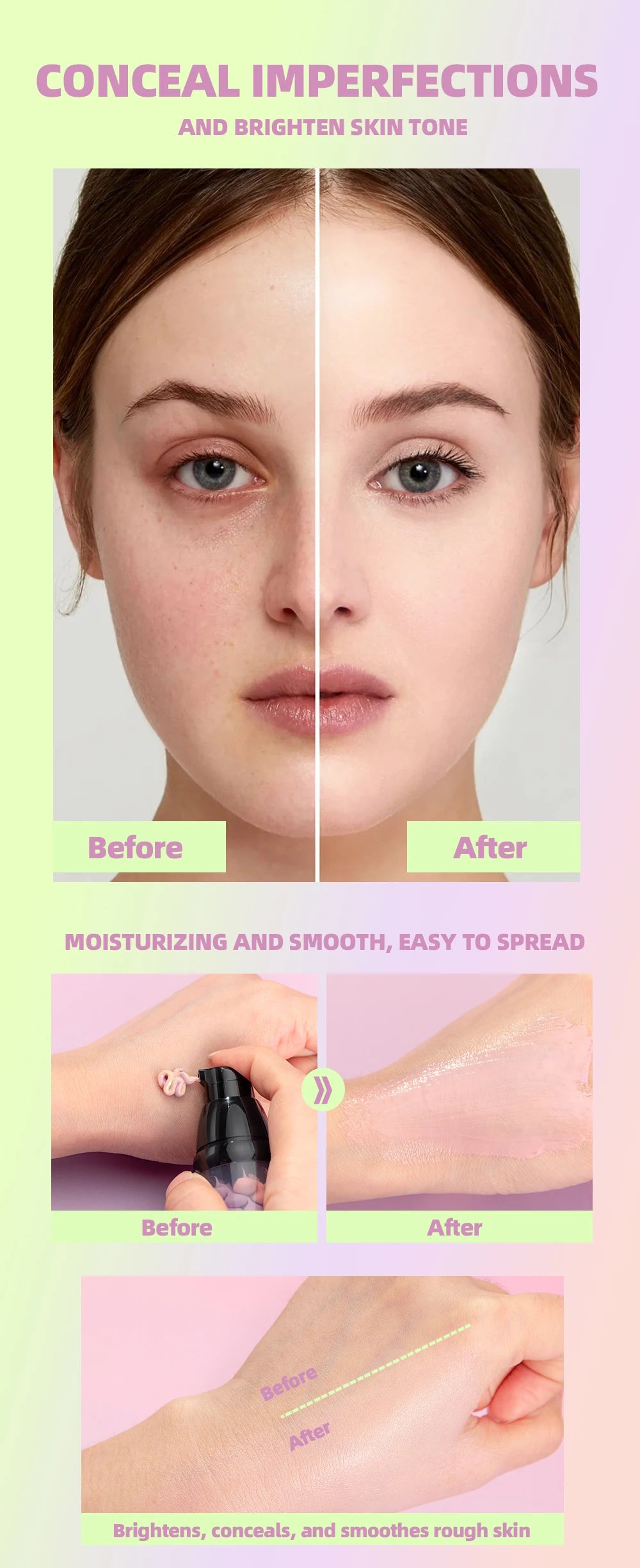 QIBEST Protective Pre-makeup Cream Even Skin Tone Brightening Base Mild Non-irritating Isolation Concealer