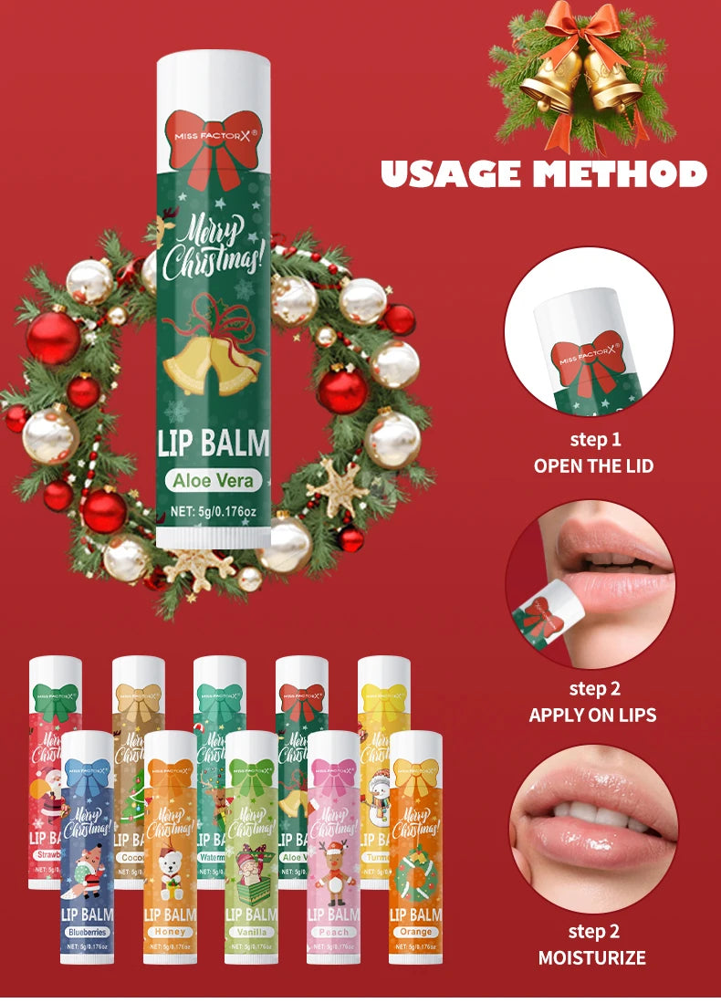 10PCS/Box Christmas gift box, lip balm set, deeply hydrating lip moisturizer, lip color brighten, gift to women