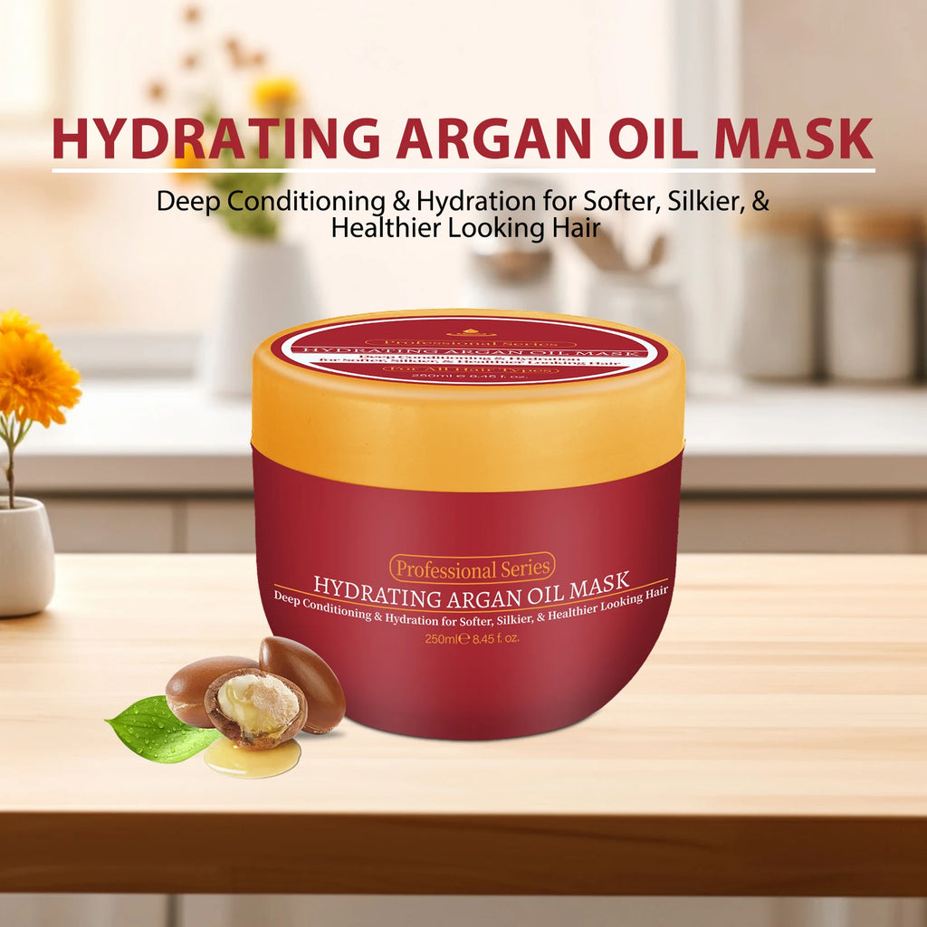 250ml Hydrating Argan Oil Hair Mask Deep Conditioning Care for All Hair Types Softens & Strengthens Dry or Damaged Hair