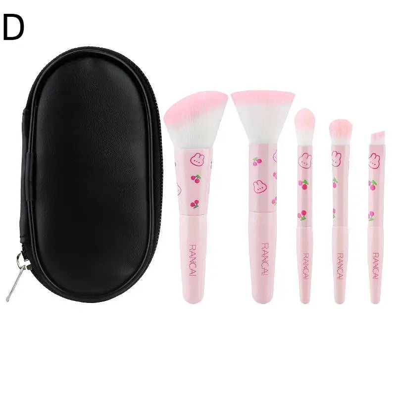 Z. 5pcs Cute Compact Makeup Brush Set With Case Premium Brush For Flawless Foundation, Blush, Eyeshadow Application Beauty Tools