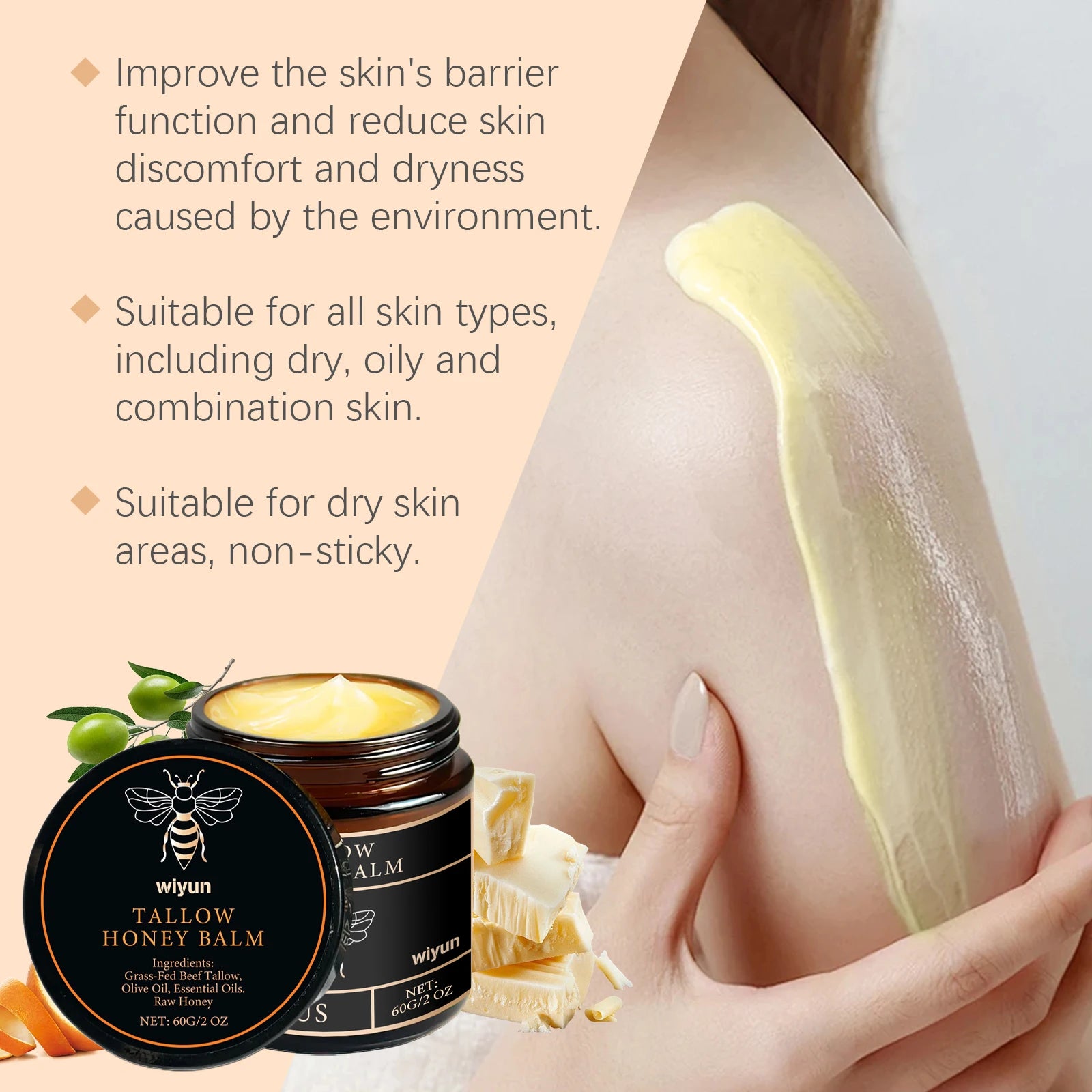 Beef Tallow Face Cream Improve Dry Dullness Lift Facial Brightening Skin Care Products Smooth Fine Lines Moisturizing Body Cream