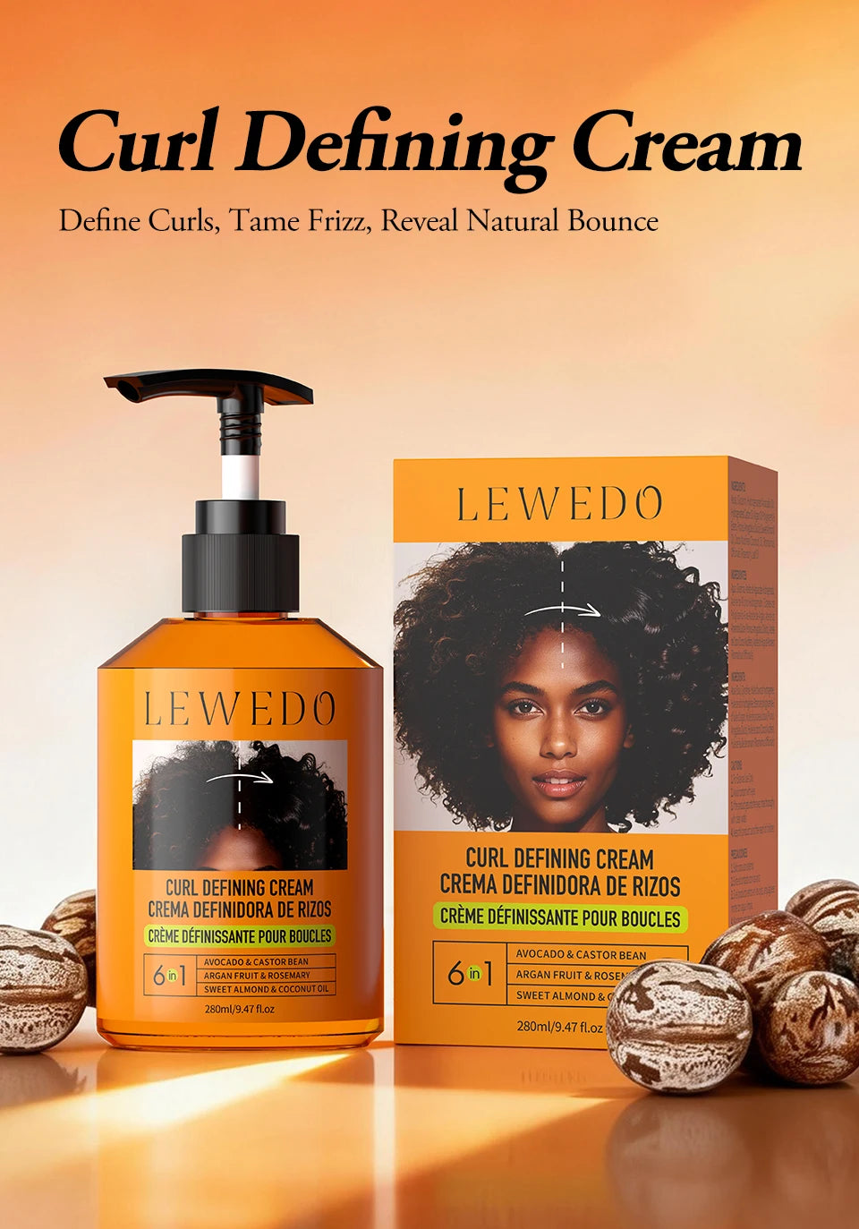280ml Curly Hair Cream Black Castor Oil Moisturizing Hair Styling Cream Hair Smoothing Anti-Frizz Wavy Hair Defining Cream