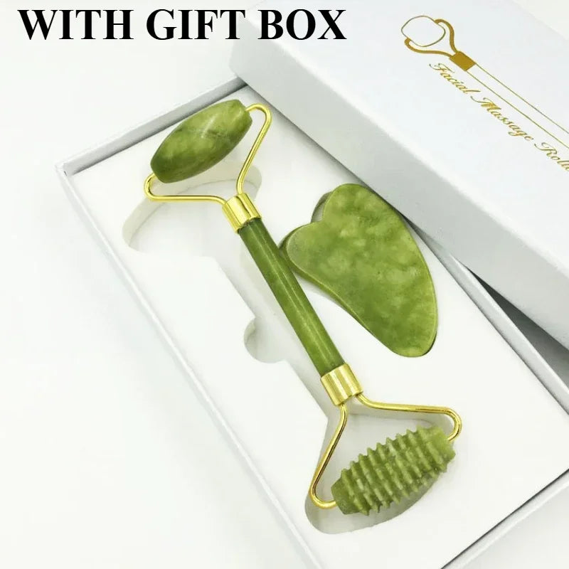 Jade Massagers For Face Body Gua Sha Scraper Beauty Facial Roller Set Natural Gouache Stone Massage Slimming Skin Care Lift box