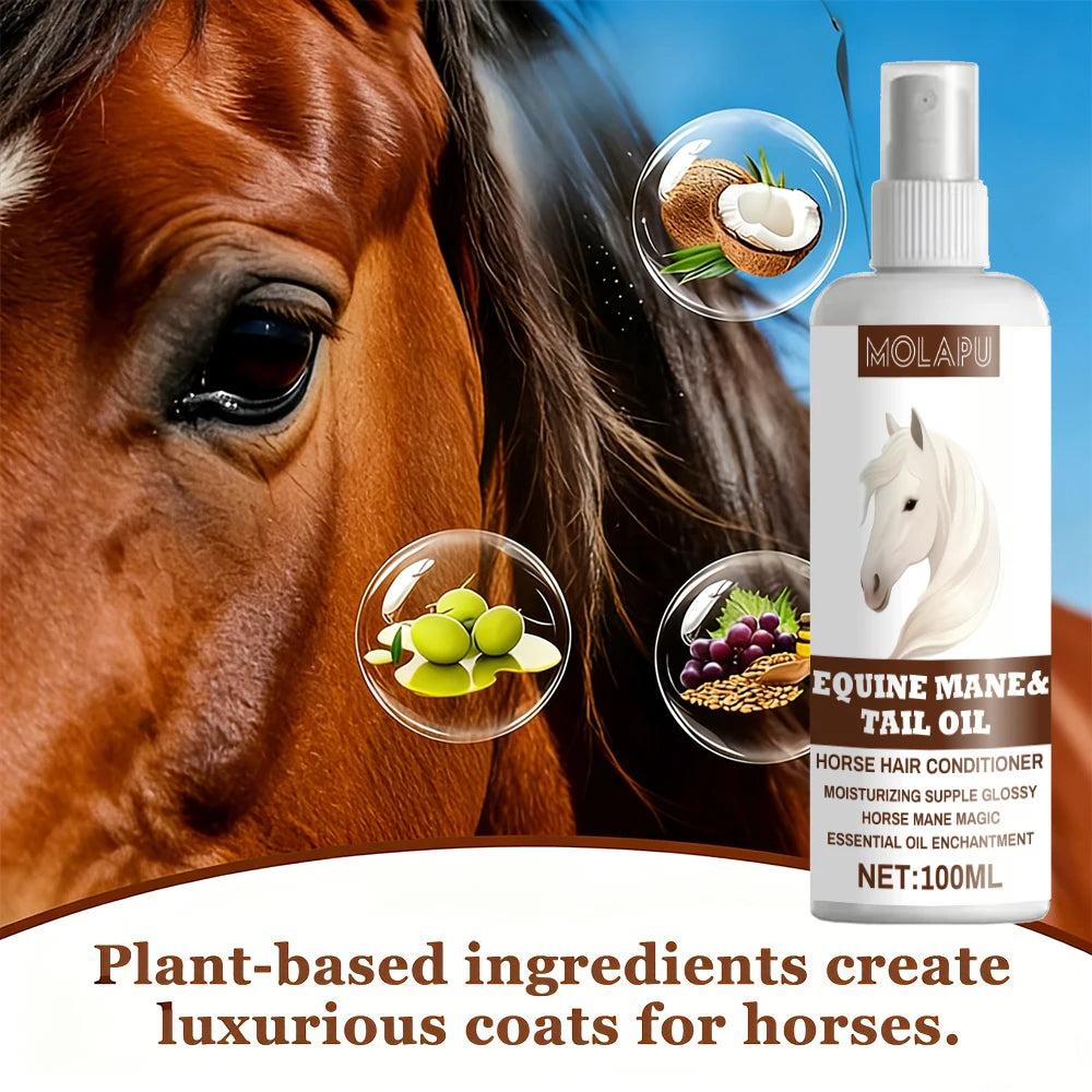 Horse hair care oil, quickly brightening and dust-resistant. Natural care oil creates silky mane and tail. 100ML, easy to carry,