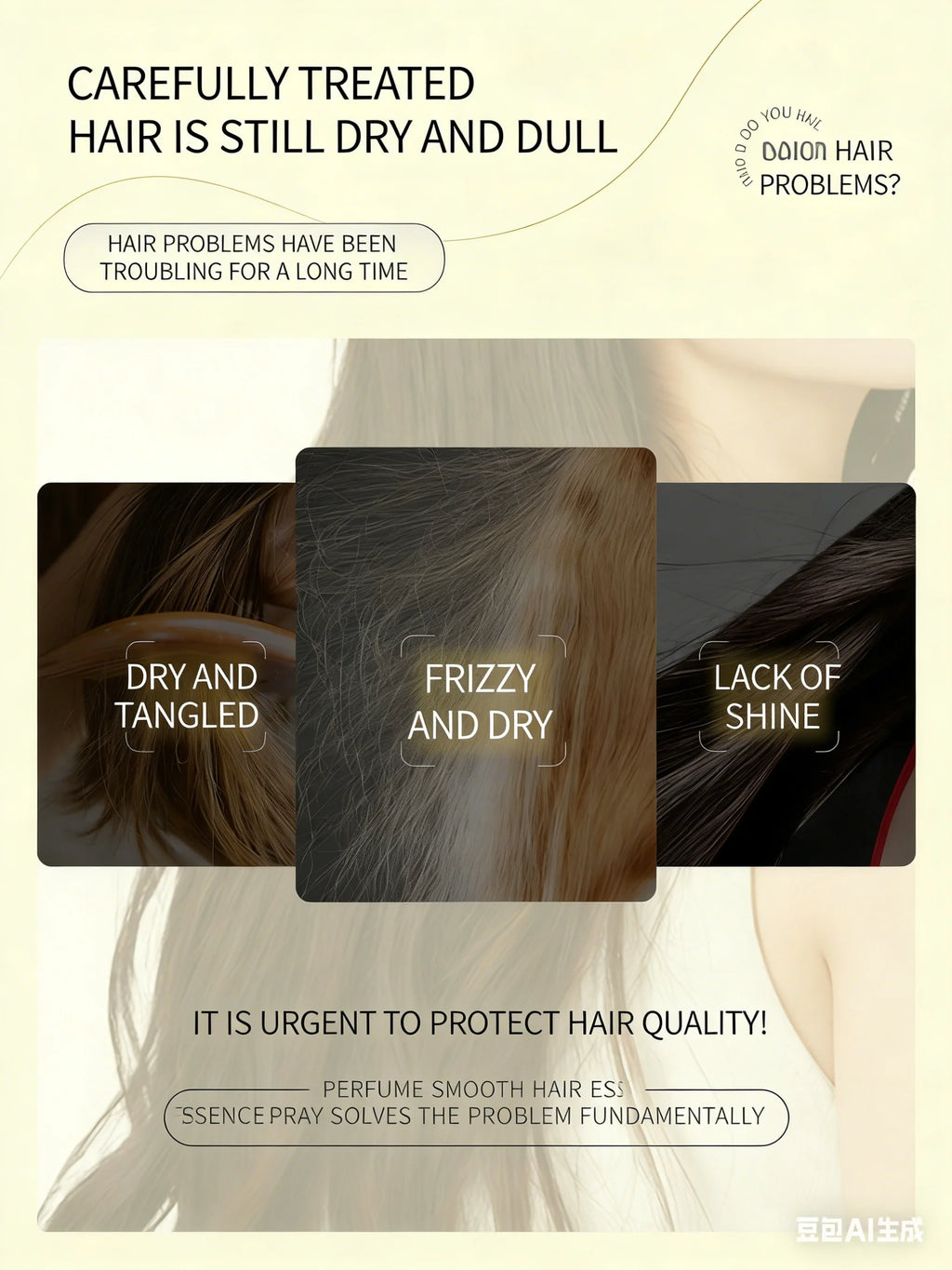 Anti-Frizz Hair Oil Spray, Perfumed Smoothing Lightweight Non-Greasy Hair Care Oil for Color-Treated & Perm Damaged Hair, Long-L