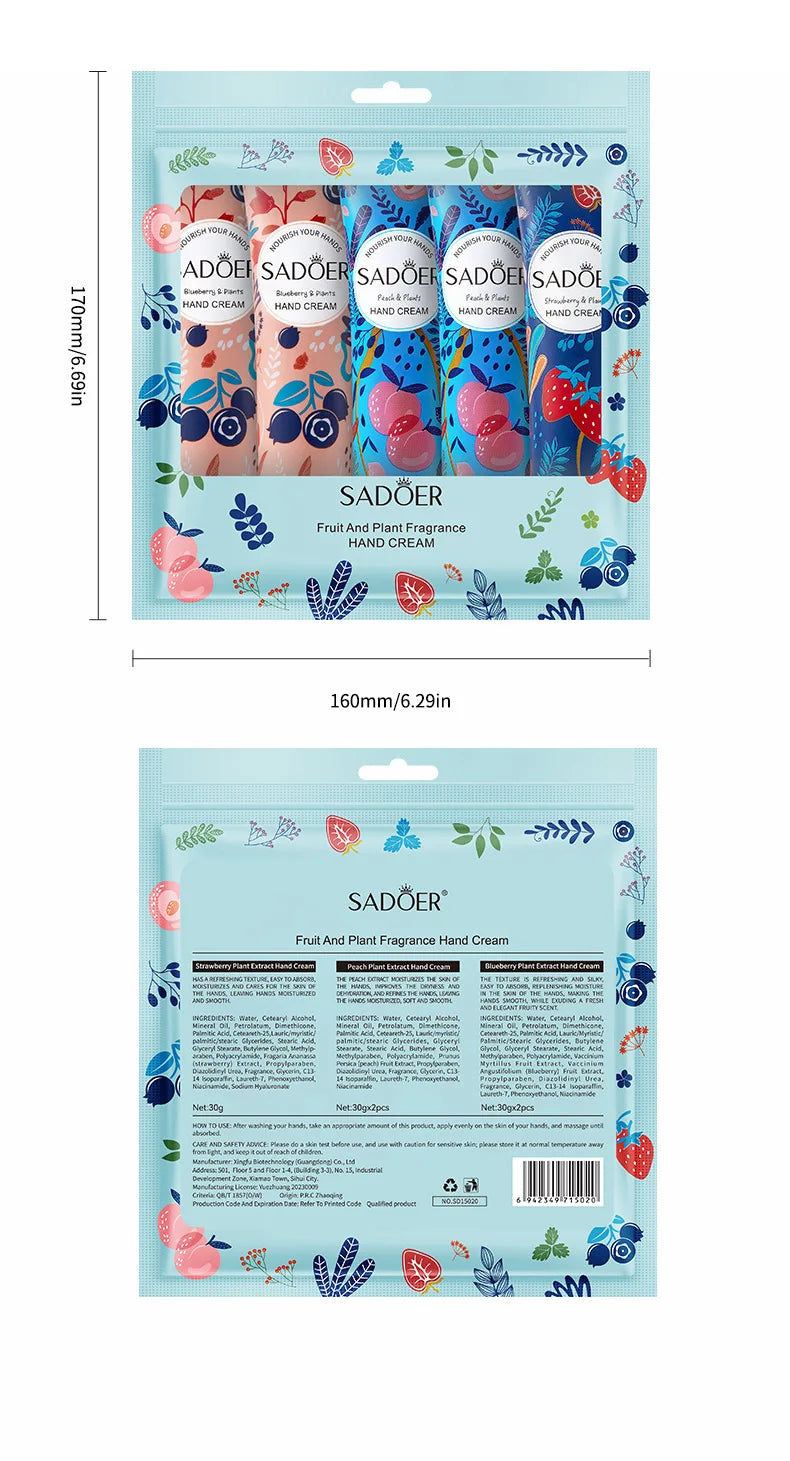 5Pcs/set Fruit Plant Fragrance Hand Cream Sets Moisturizing Repair Anti Dry Hand Lotion Sets Hands Skin Care Products