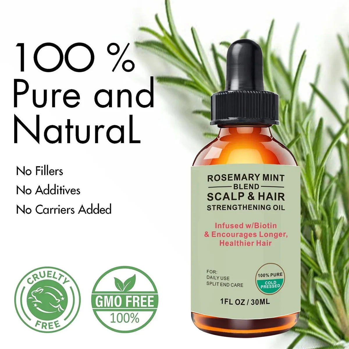 Rosemary Mint Hair Growth Oil Preventing Hair Dryness Split Moisturizing Gentle Nourishing Soft Glossy Organics Hair Care Oil