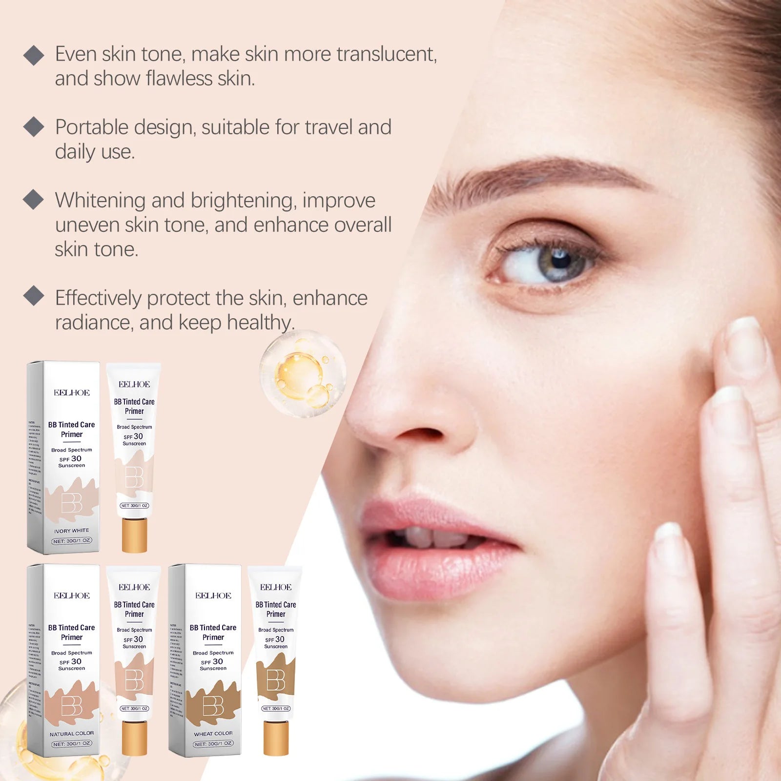 EELHOE BB Cream Makeup Foundation Full Coverage Concealer Waterproof Sunscreen Spf 30 Skin Glow Products Brightening Face Primer