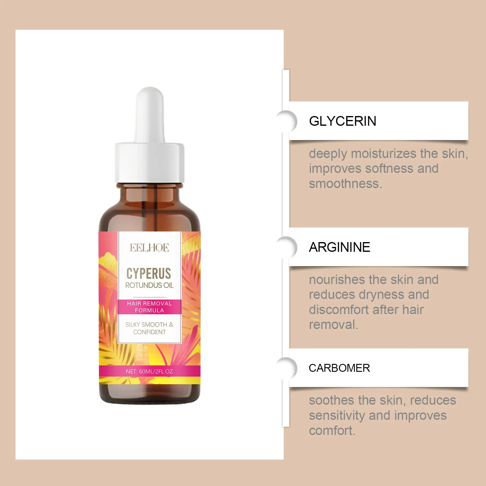 Hair Removal Care Essential Oil Moisturizes and Soothes Skin After Hair Removal, Silky Touch, Plant-Nourishing Care Oil