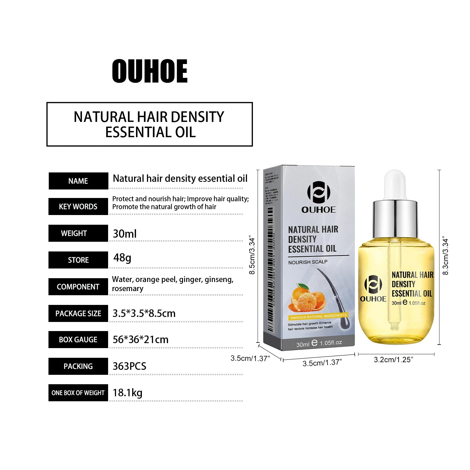 Ouhoe Hair Care Oil for Thinning Hair Scalp Treatment Serum to Strengthen Roots and Repair Damaged Hair 30ml Natural Formula