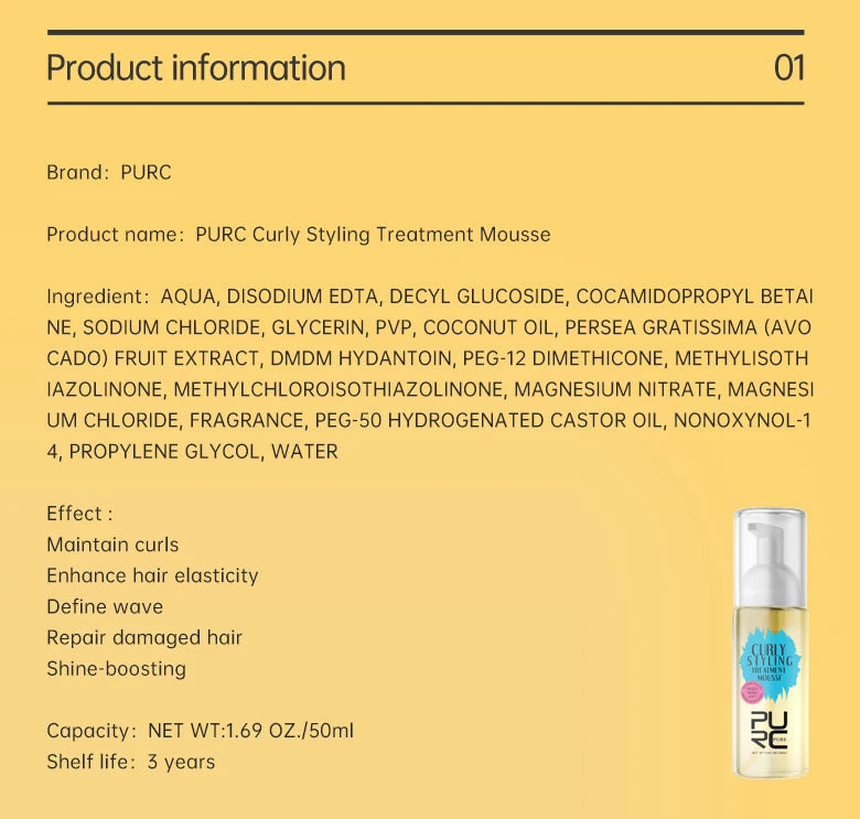 Curly Hair Mousse Care Coconut Oil Smoothing Frizz Enhanced Wavy Shampoo Styling Cream Mousse Foam Dry Damaged Frizz Hair Care