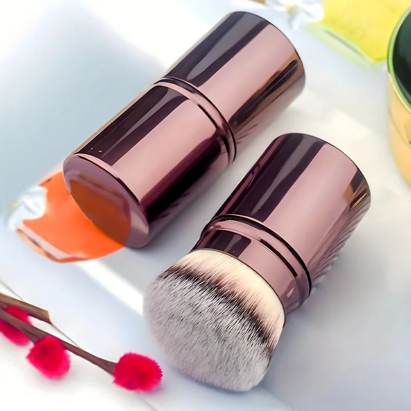 1 Professional Facial Brush with a Round Head and Retractable Handle, Makeup Brush, Blush Brush, Foundation Brush, Loose Powder Brush, Synthetic Bristles, Ultra-Soft Setting Brush for Liquid Cosmetics, Kabuki Foundation Brush