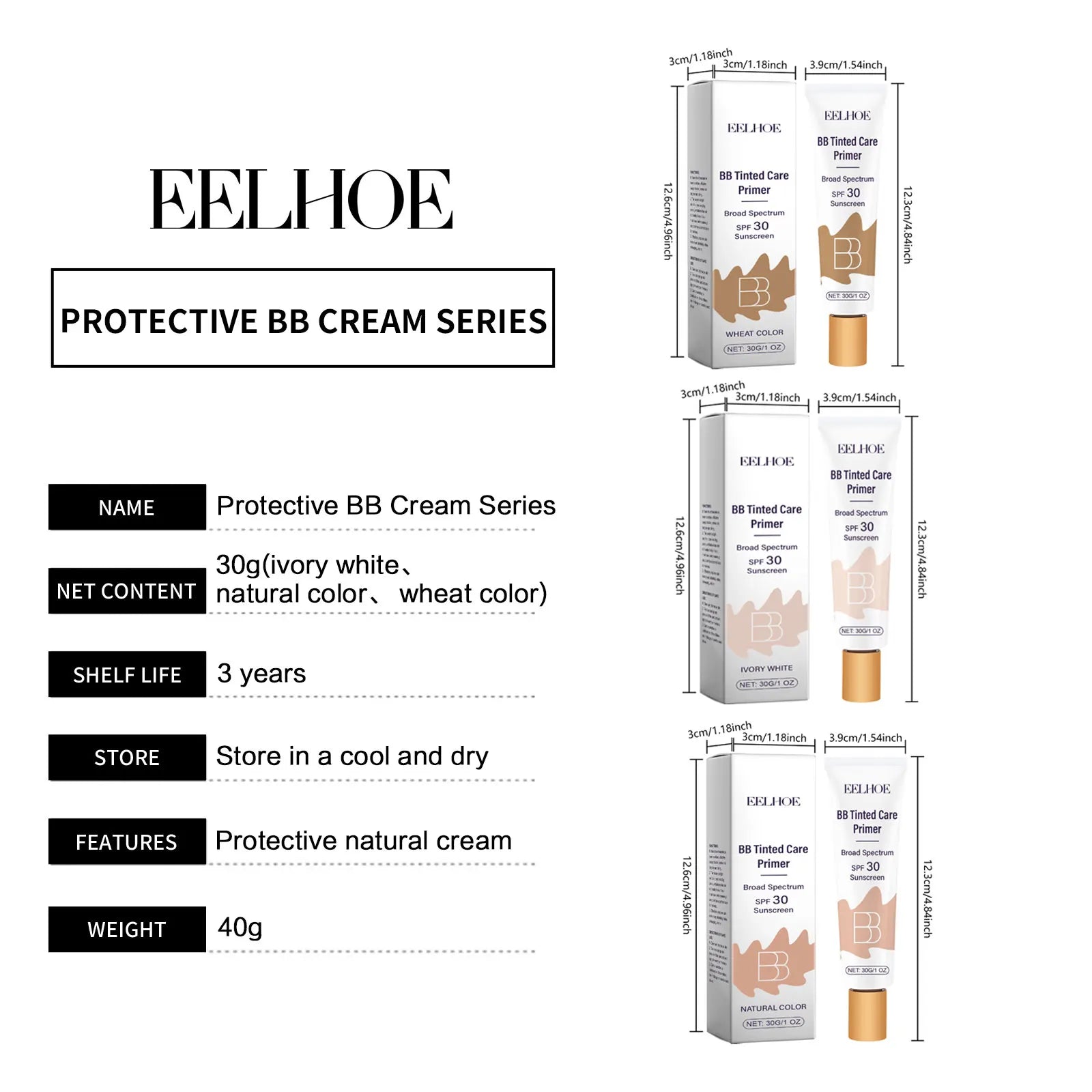 EELHOE BB Cream Makeup Foundation Full Coverage Concealer Waterproof Sunscreen Spf 30 Skin Glow Products Brightening Face Primer