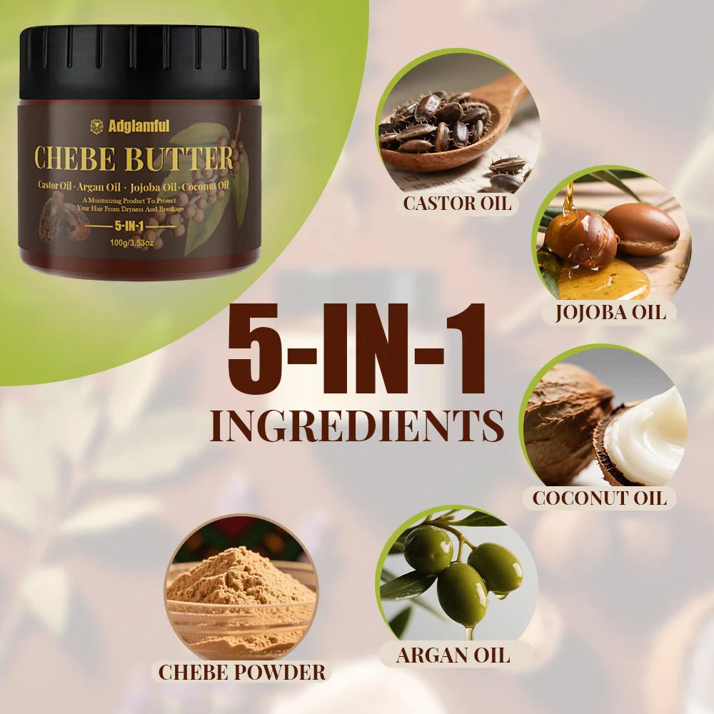 Castor Oil 5-in-1 Chebe Butter Salon-Grade Care Strengthens Hair and Prevents Breakage Deeply Moisturizes and Locks in Moisture Daily Hair Care for Women for Daily Home Use