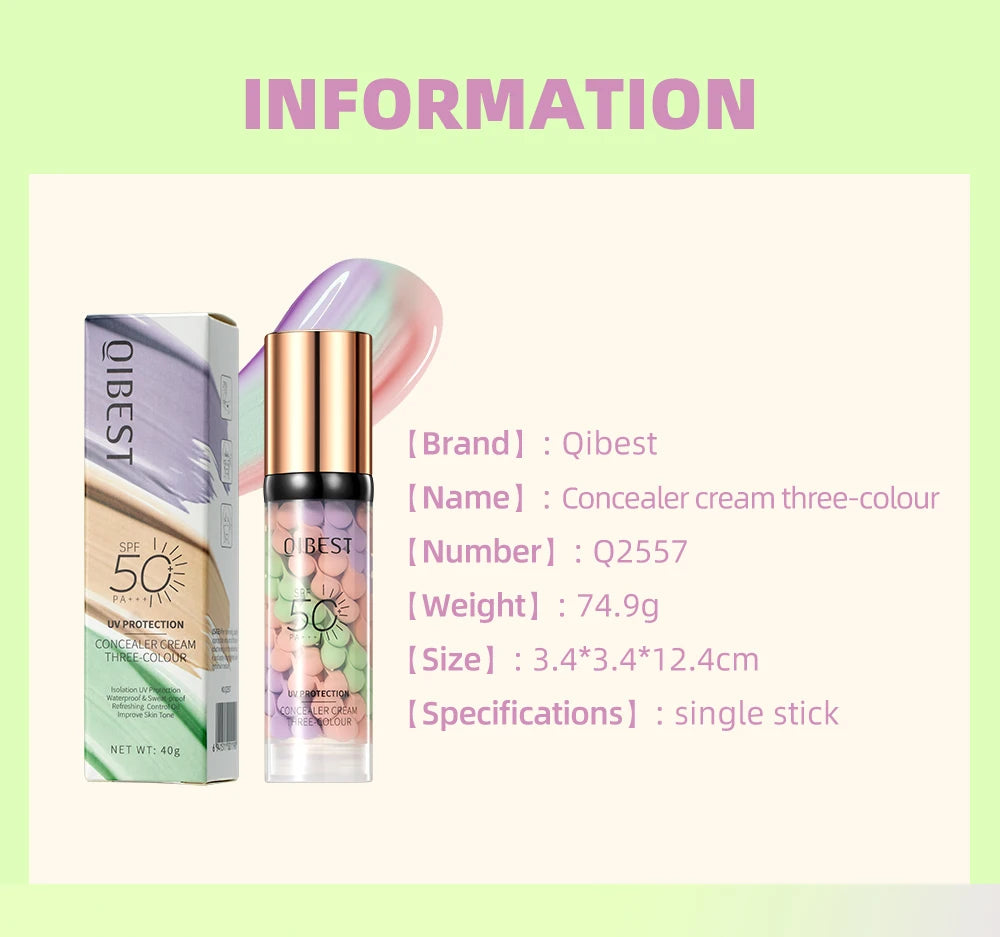 QIBEST Protective Pre-makeup Cream Even Skin Tone Brightening Base Mild Non-irritating Isolation Concealer