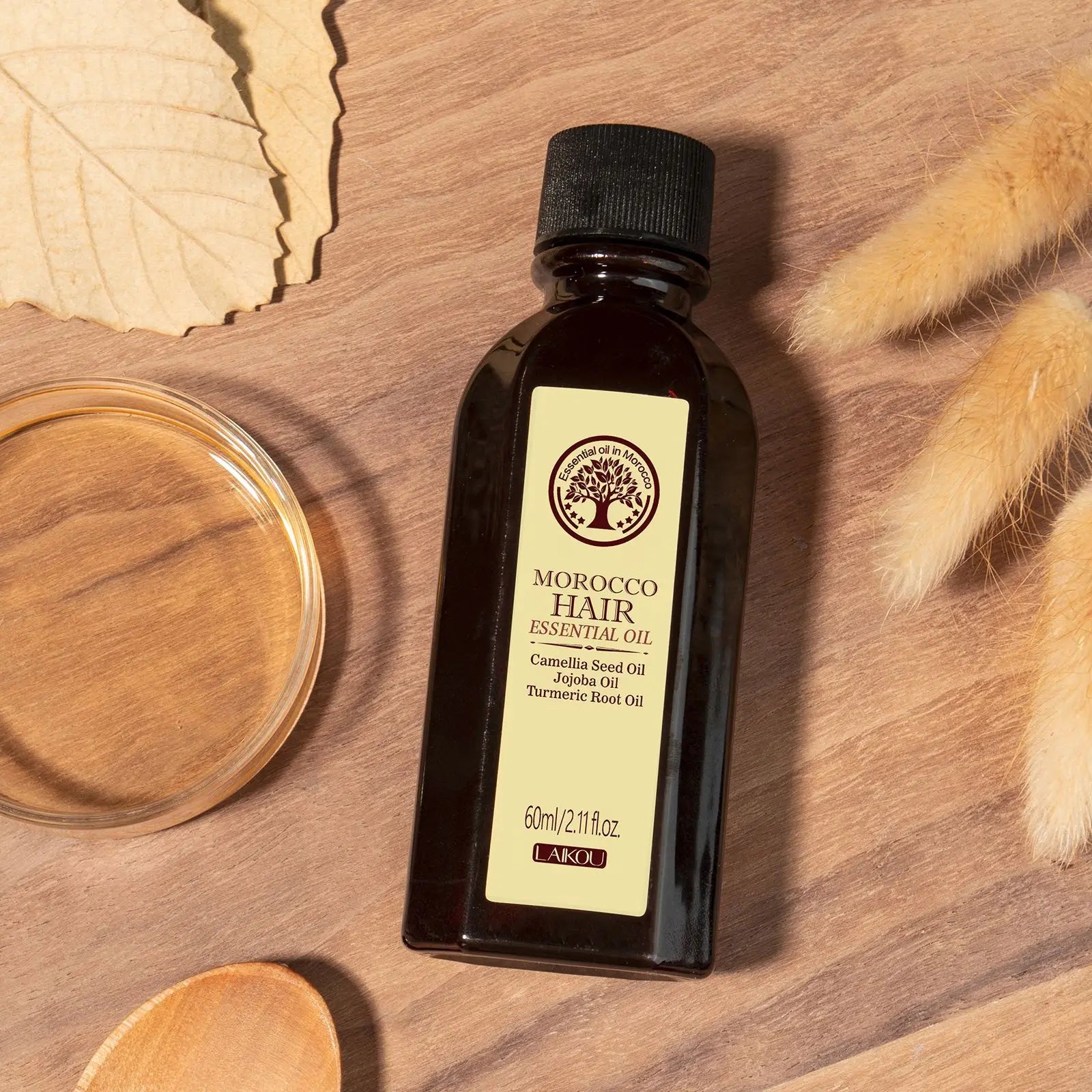 Laikou Morocco Hair Essential Oil 60ml Repair Damaged Hair Anti Frizz Nourishing Smoothing Argan Oil For All Hair Types