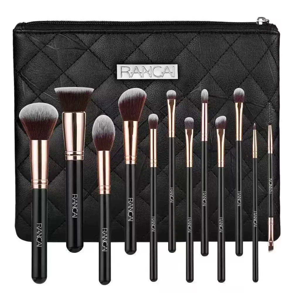 12 brown PU bags, makeup brush sets, soft loose powder, foundation brush,eyeshadow brush, beauty tools. makeup brush set make up