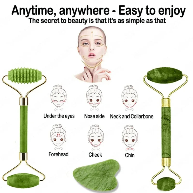 Jade Massagers For Face Body Gua Sha Scraper Beauty Facial Roller Set Natural Gouache Stone Massage Slimming Skin Care Lift box