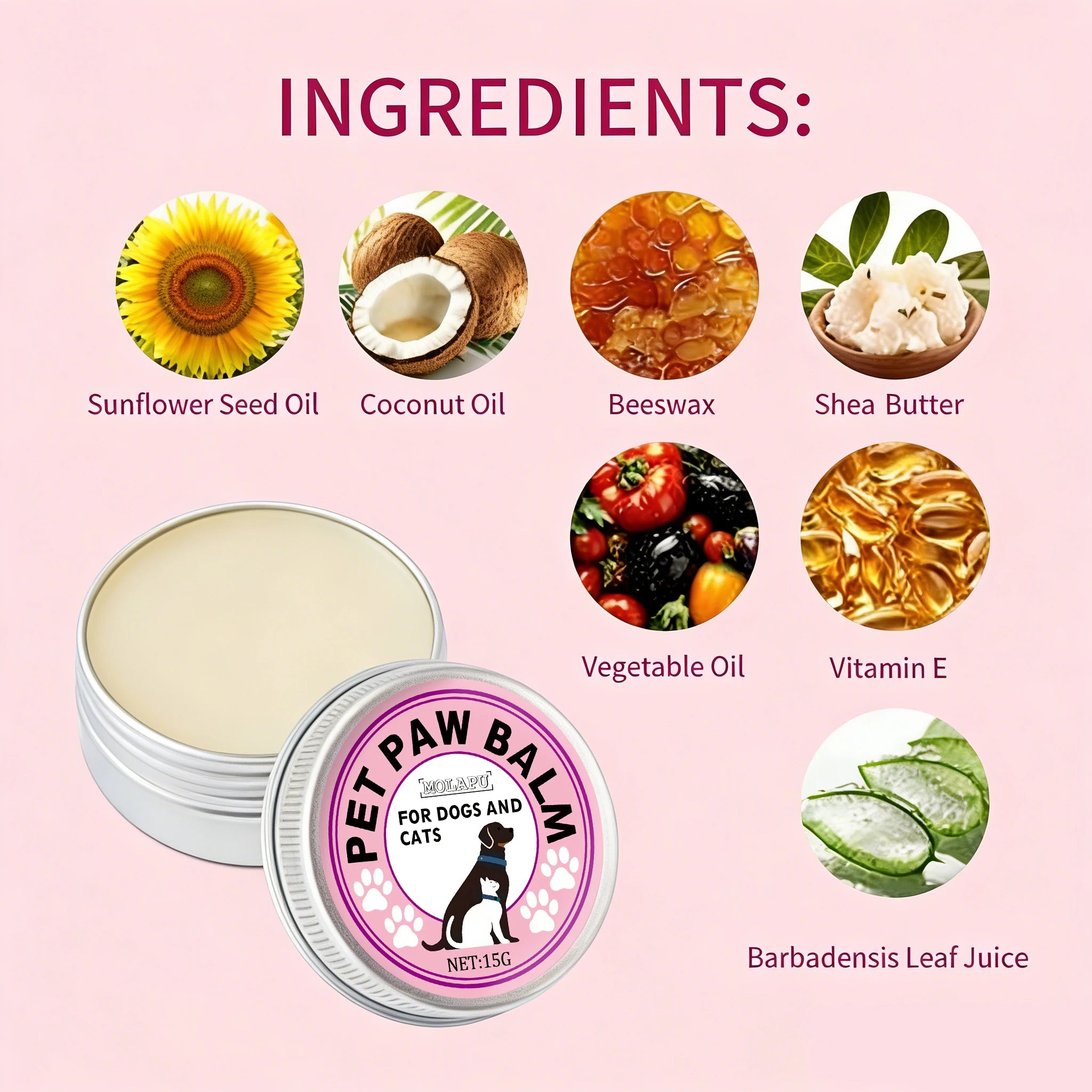 Pet nose, eyes, and paws care cream, containing shea butter, gentle formula, moisturizing and nourishing, suitable for outdoor s
