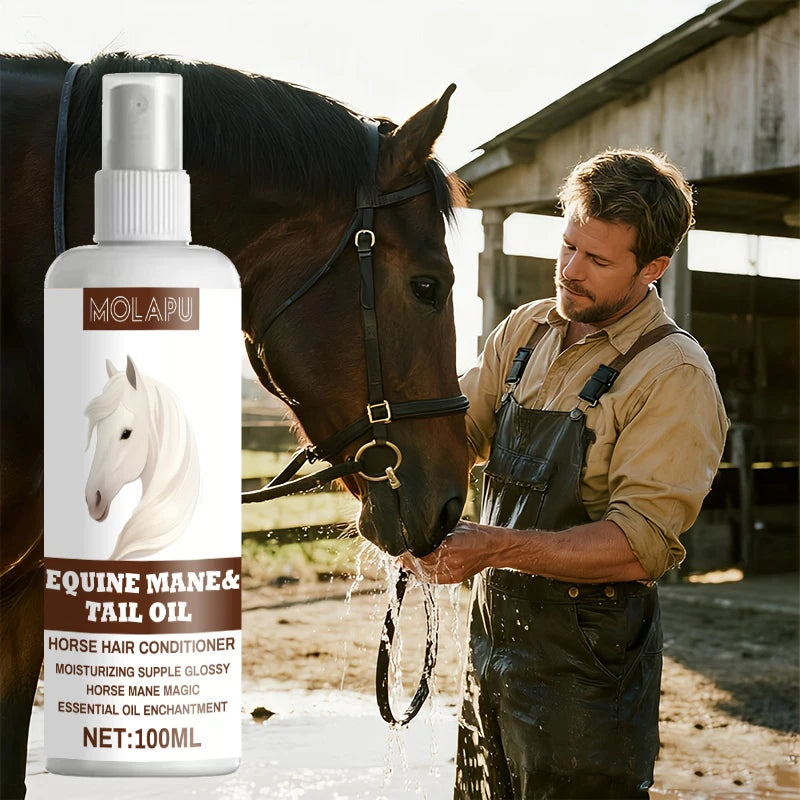 Horse hair care oil, quickly brightening and dust-resistant. Natural care oil creates silky mane and tail. 100ML, easy to carry,
