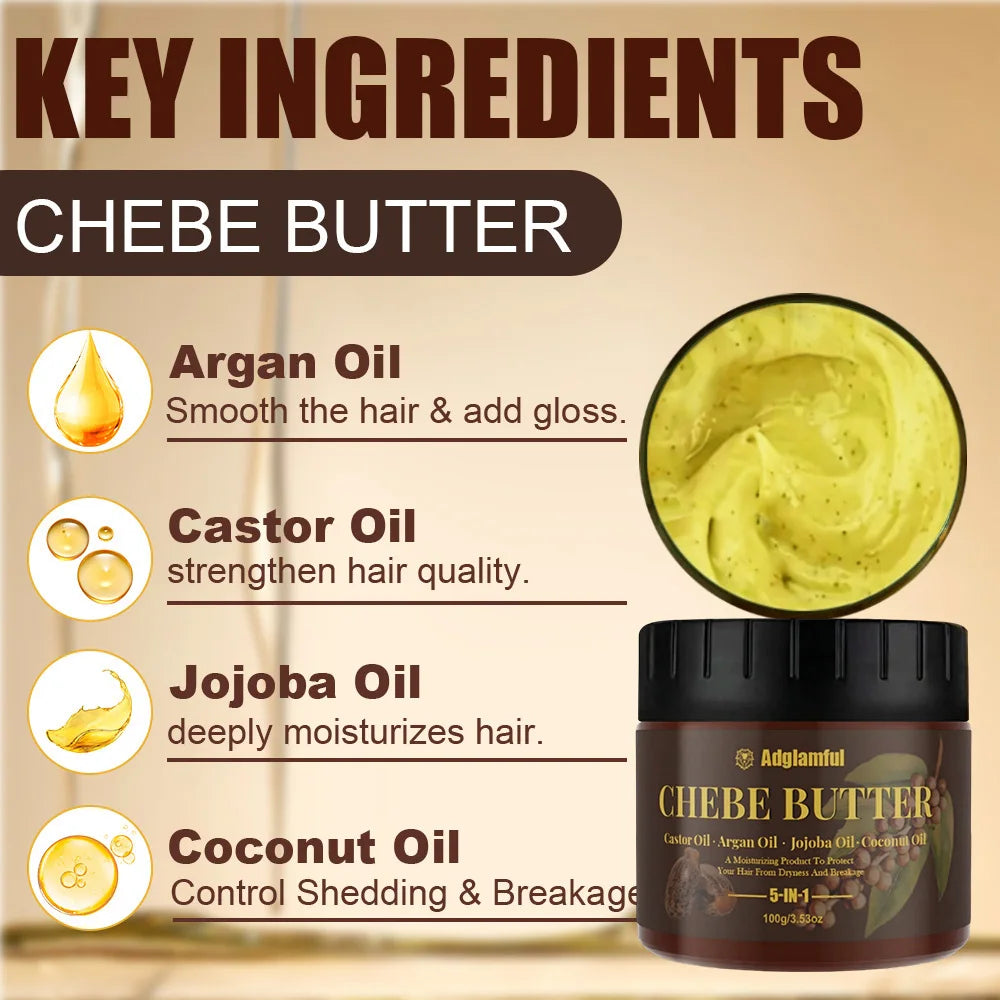 Castor Oil 5-in-1 Chebe Butter Salon-Grade Care Strengthens Hair and Prevents Breakage Deeply Moisturizes and Locks in Moisture Daily Hair Care for Women for Daily Home Use