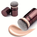 1 Professional Facial Brush with a Round Head and Retractable Handle, Makeup Brush, Blush Brush, Foundation Brush, Loose Powder Brush, Synthetic Bristles, Ultra-Soft Setting Brush for Liquid Cosmetics, Kabuki Foundation Brush