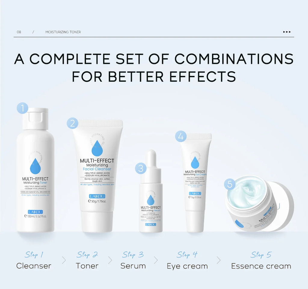 Professional 5 Piece Face Care Collection Intense deep Hydration Set For Dry Skin Daily Beauty Routine