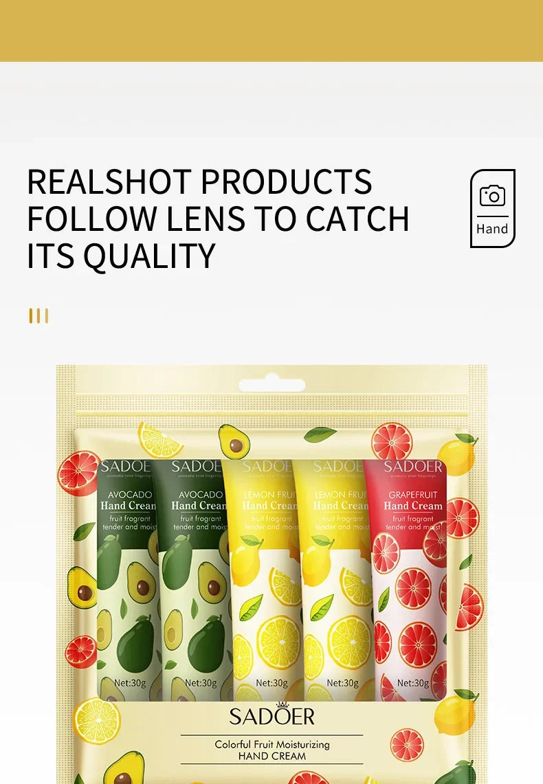5Pcs/set Fruit Plant Fragrance Hand Cream Sets Moisturizing Repair Anti Dry Hand Lotion Sets Hands Skin Care Products