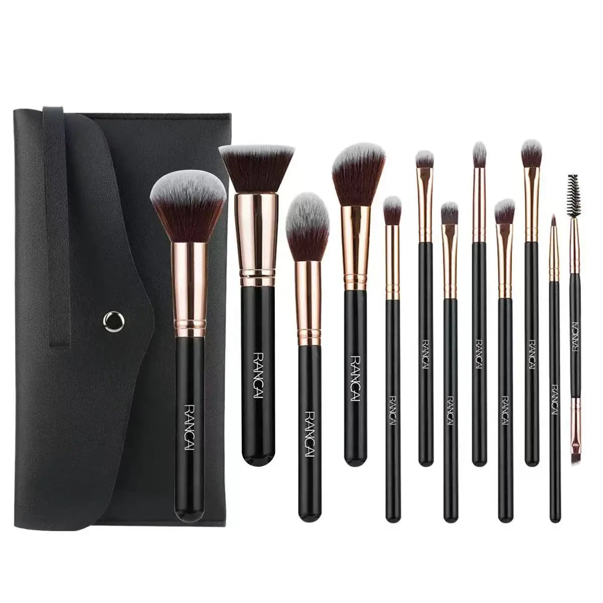 12 brown PU bags, makeup brush sets, soft loose powder, foundation brush,eyeshadow brush, beauty tools. makeup brush set make up