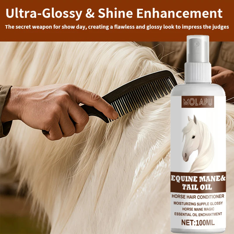 Horse hair care oil, quickly brightening and dust-resistant. Natural care oil creates silky mane and tail. 100ML, easy to carry,