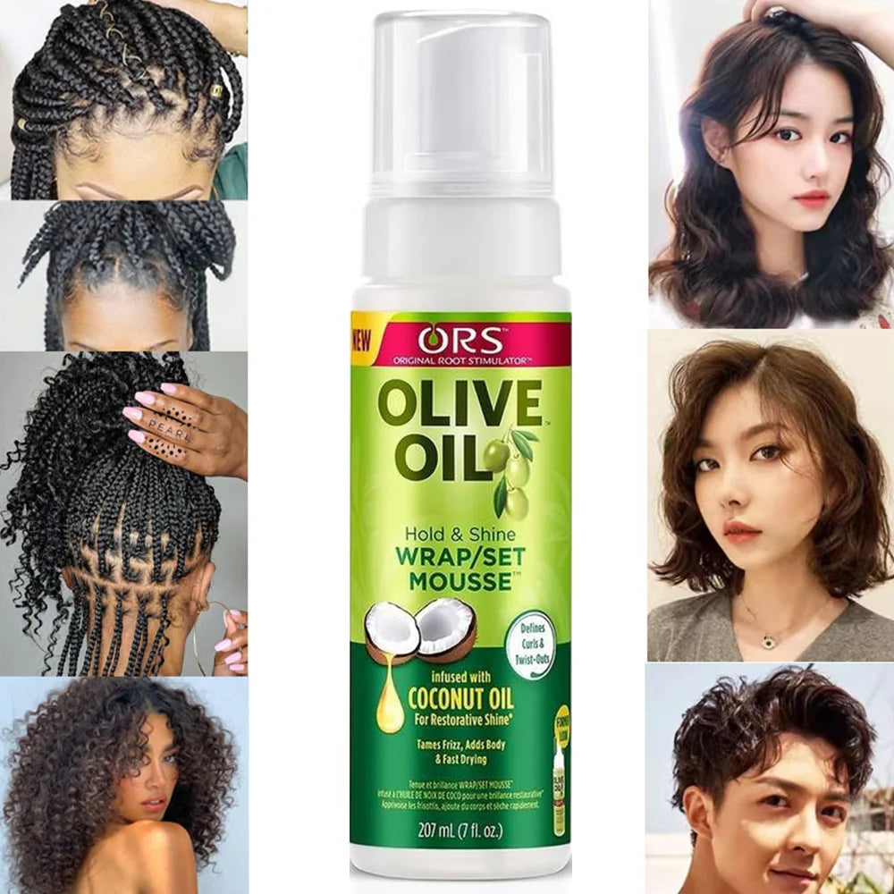 207ML Curly Hair Mousse For Wigs No-Flaking Olive Oil Hair Styling Mousse Anti-Frizz Hair Foam Mousse For Styling Hair Products