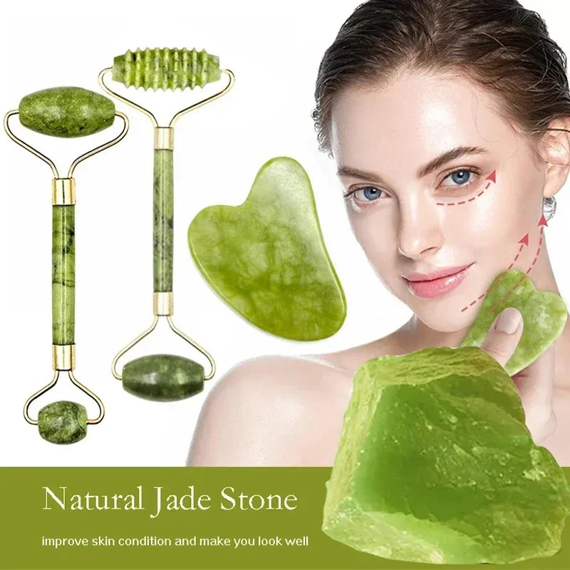 Jade Massagers For Face Body Gua Sha Scraper Beauty Facial Roller Set Natural Gouache Stone Massage Slimming Skin Care Lift box
