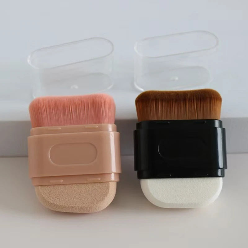 1Pcs Double-Ended Foundation Makeup Brush With Dust Cover Wave Top Contour Beauty Tool For Liquid Powder Concealer Cream