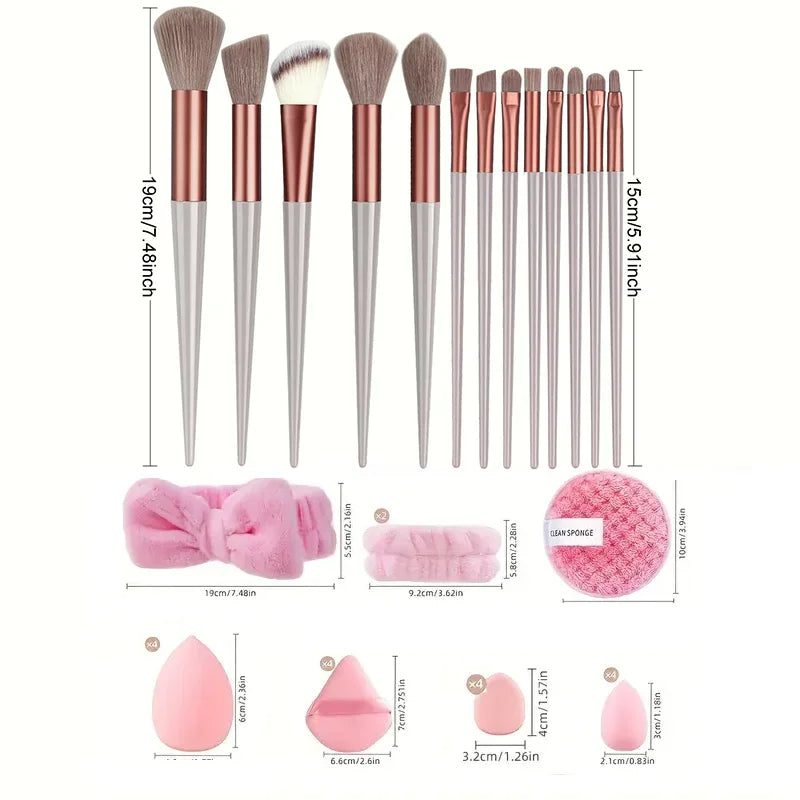 33-piece set: Soft skin-friendly powder puffs, makeup brushes, flocked puffs, water-drop beauty blenders, headbands