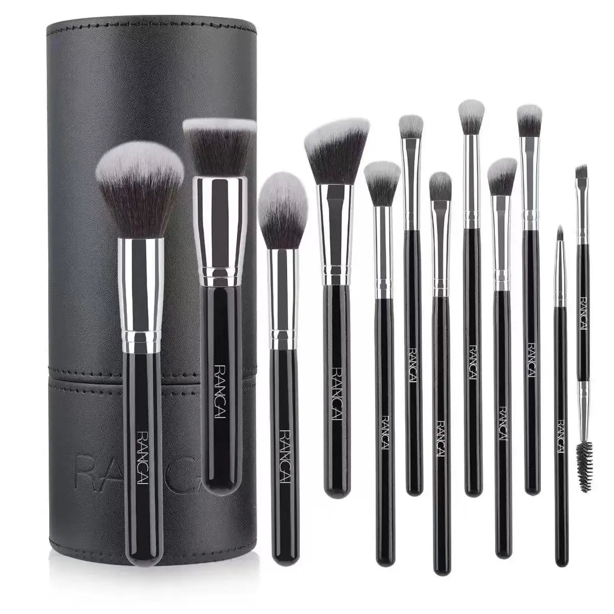 12 brown PU bags, makeup brush sets, soft loose powder, foundation brush,eyeshadow brush, beauty tools. makeup brush set make up