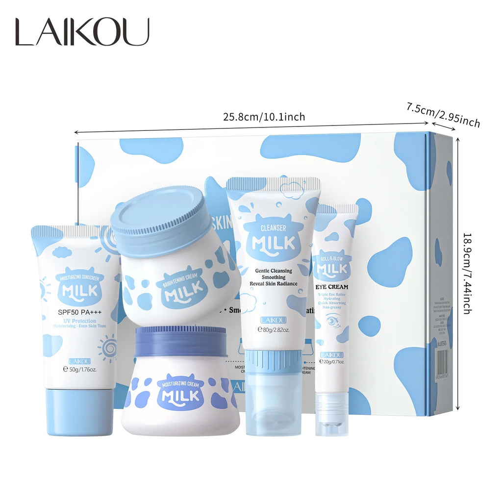 Brightening Milk Skincare 5 Piece Set Nourishing Cleanser Eye Cream Moisturizing Sunscreen Wrinkle Care